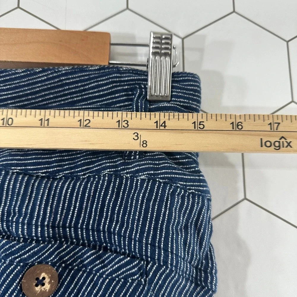 Free People Pinstripe Paperbag Cotton Tapered Pants Navy Blue White Size 10 Boho